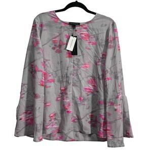 Banana Republic Long-Sleeve Tristan Slit Bell Sleeve Fog Grey Pullover Large NWT